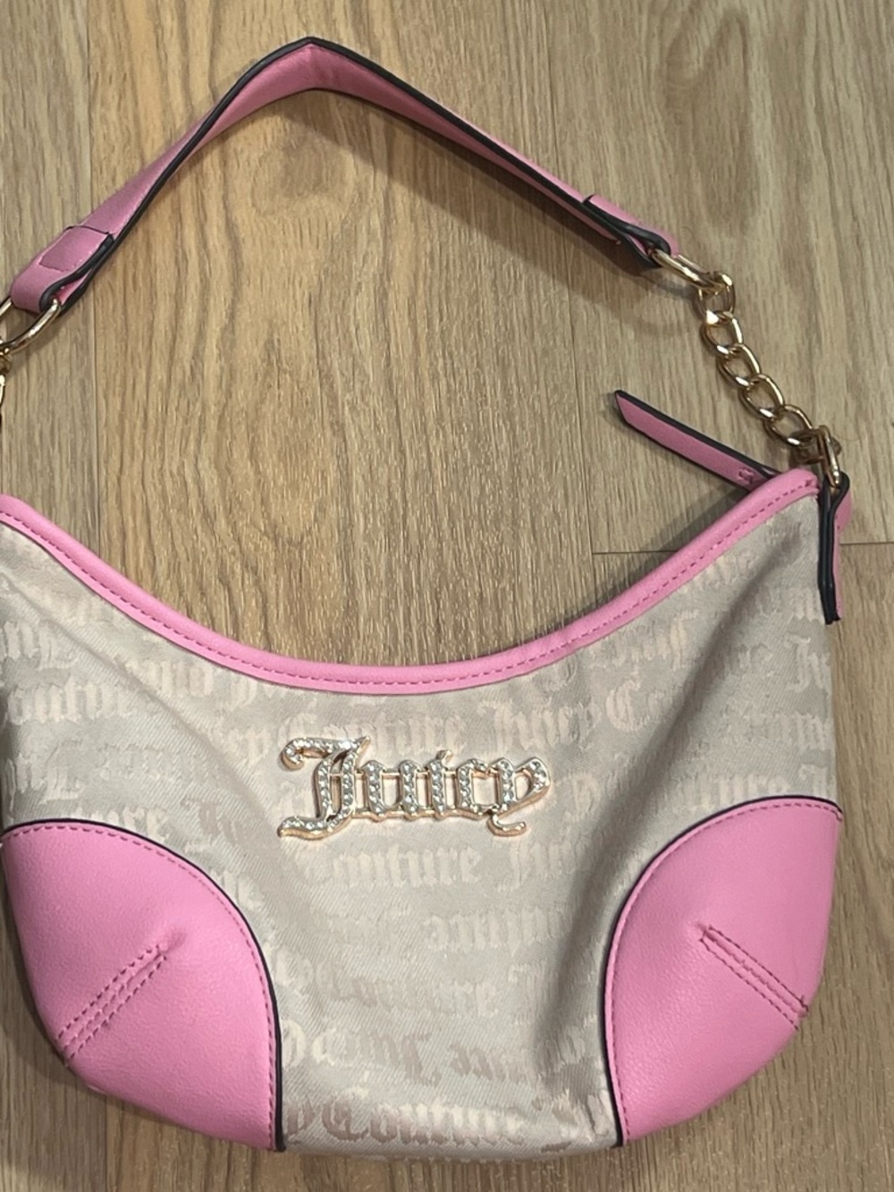 Juicy Couture Cream Canvas Shoulder Bag with Pink Trim